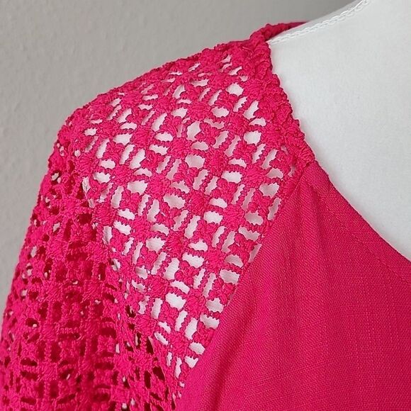 UMGEE Pink Tiered Babydoll Tunic Top with Crochet Sleeves - Picture 5 of 15